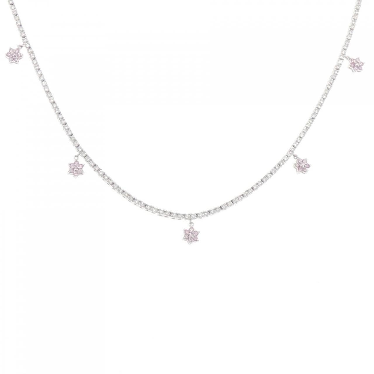 K18WG フラワー ピンクダイヤモンド ネックレス 0.34CT