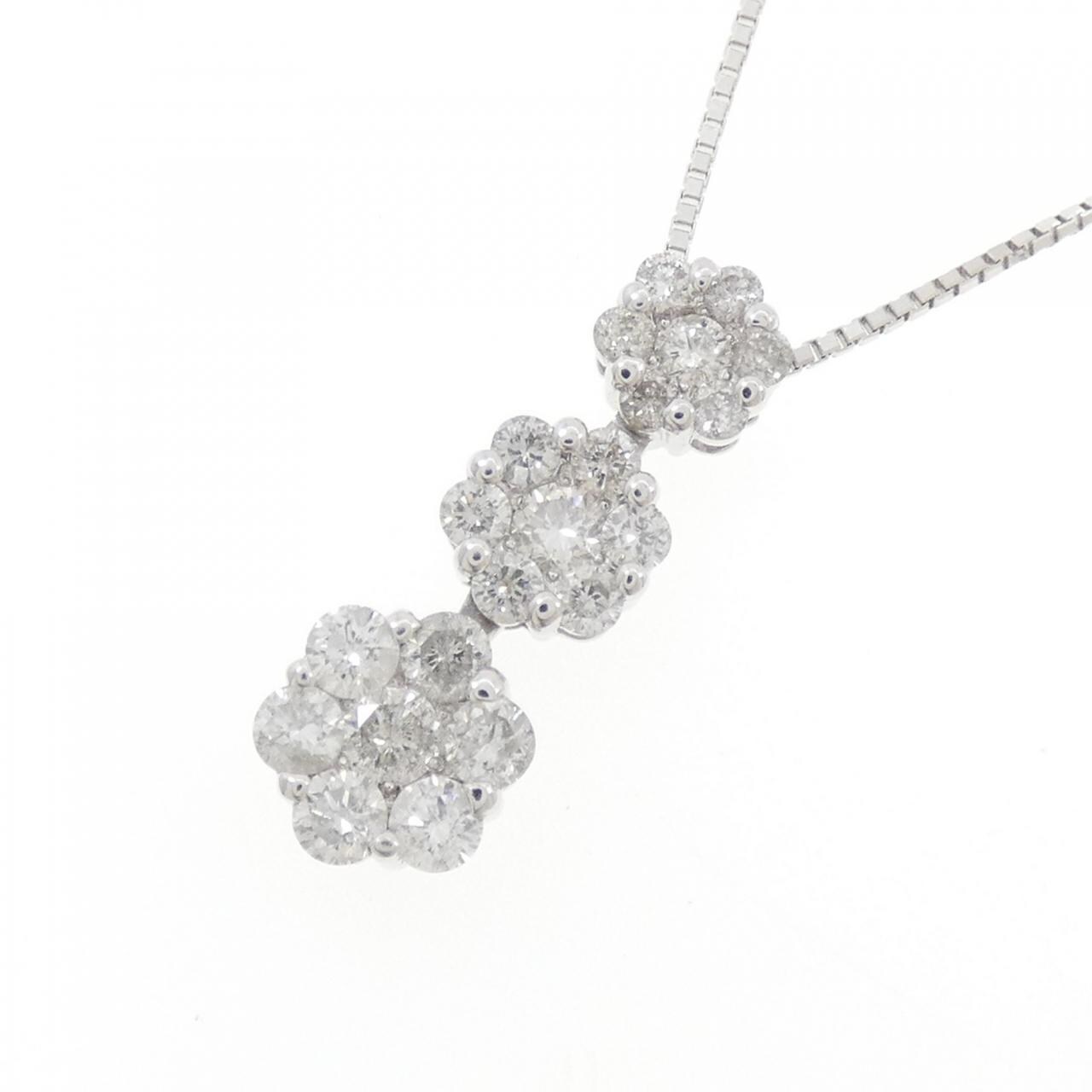 K18WG/750WG フラワー ダイヤモンド ネックレス 1.00CT