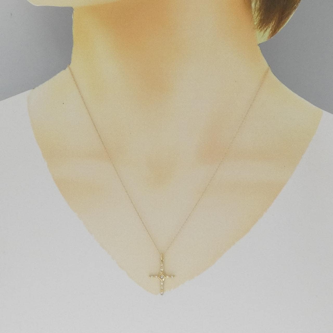 K10YG クロス ダイヤモンド ネックレス 0.06CT