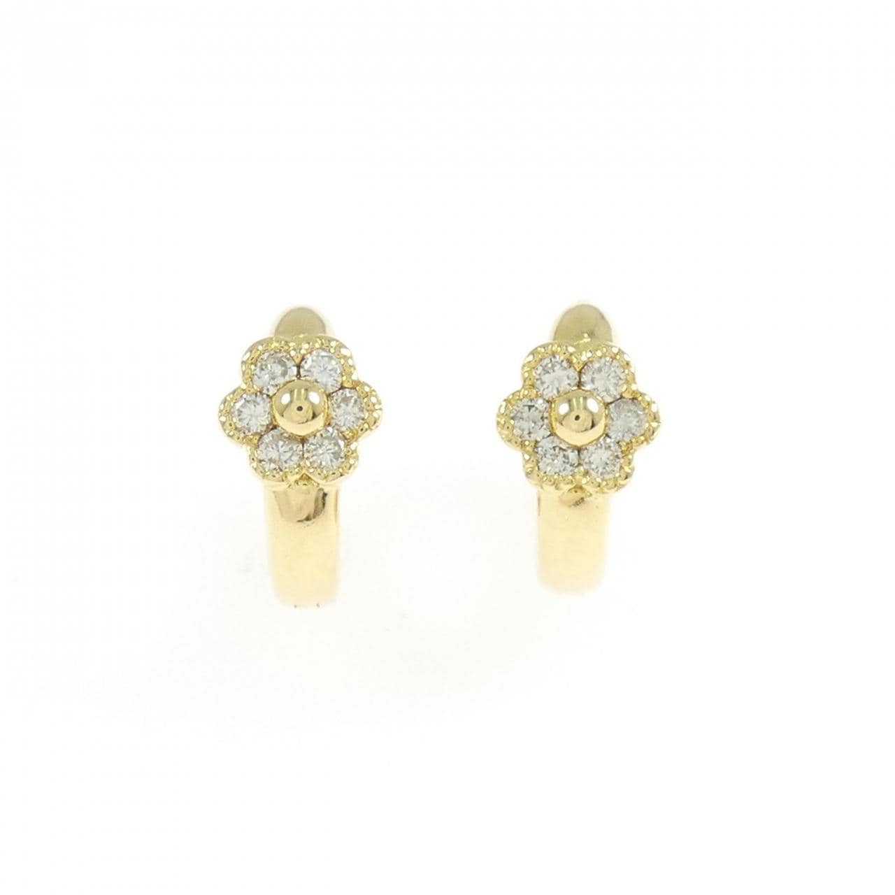 K18YG フラワー ダイヤモンド ピアス 0.20CT