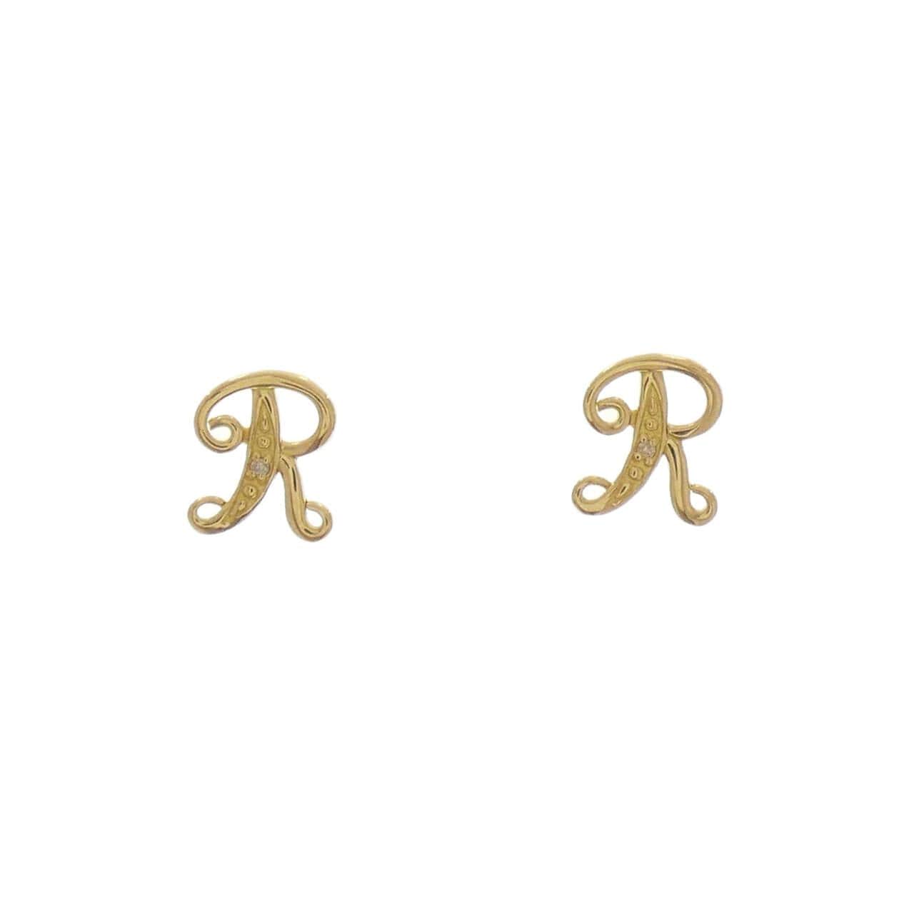 K18YG Initial R Diamond Earrings 0.01CT