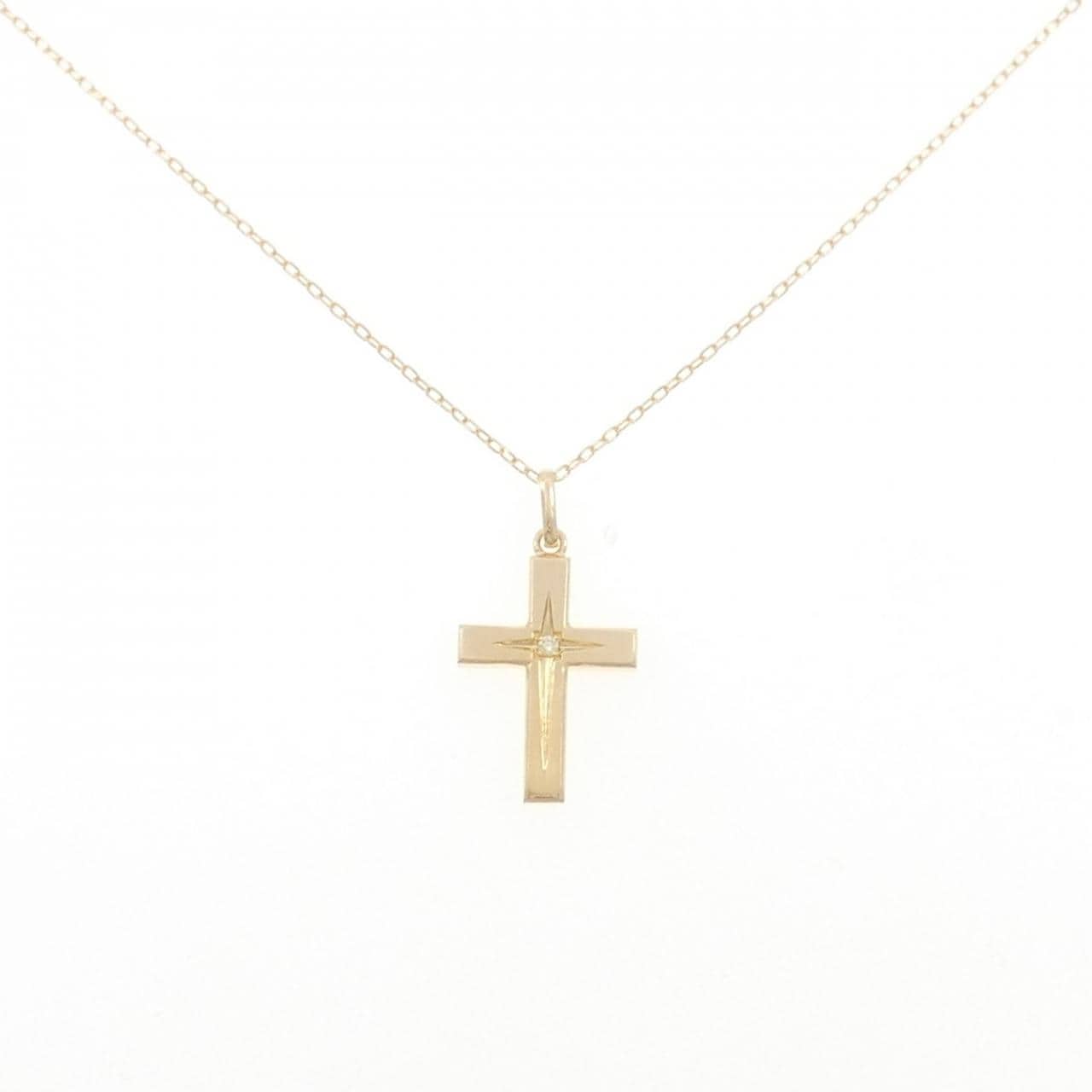 K18YG クロス ダイヤモンド ネックレス