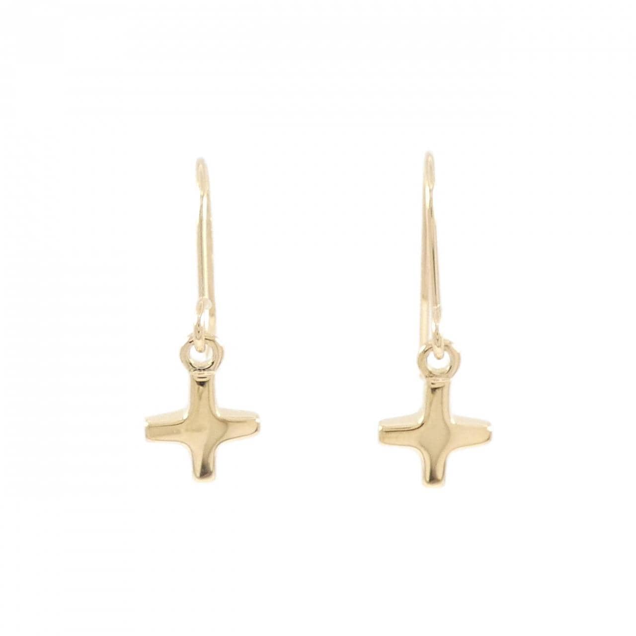 K18YG cross earrings