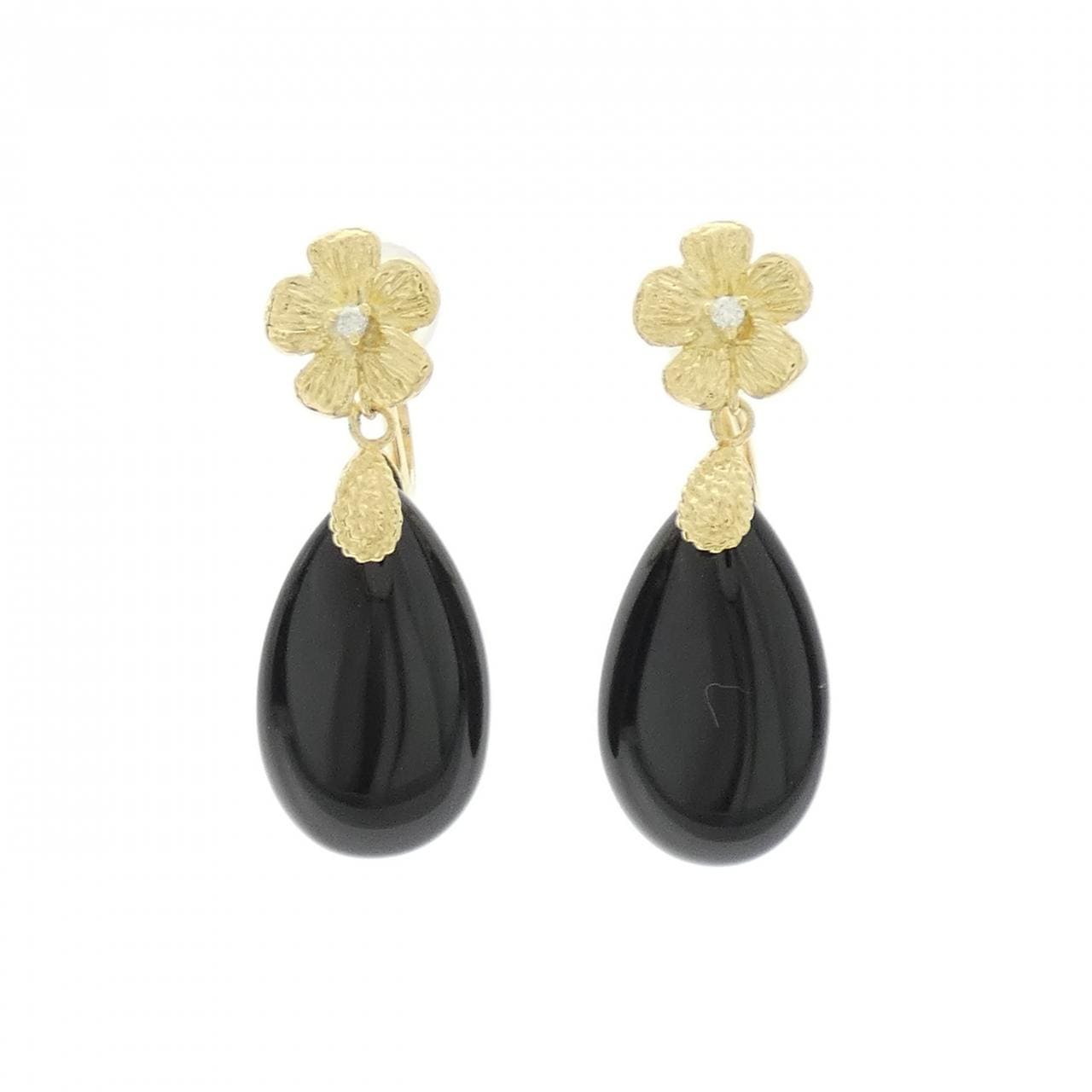 K18YG Flower Onyx Earrings