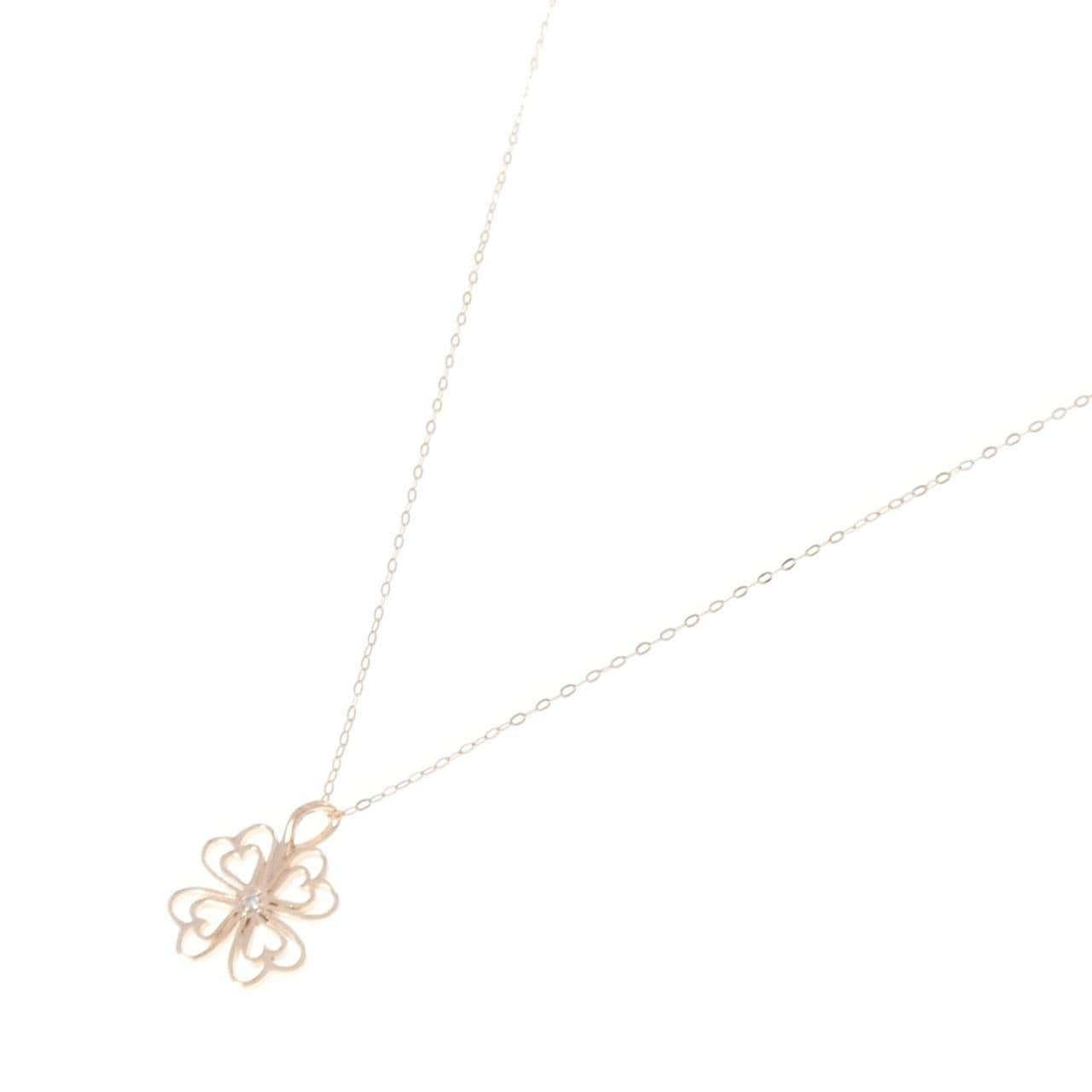 K10PG ハート×クローバー ダイヤモンド ネックレス 0.01CT
