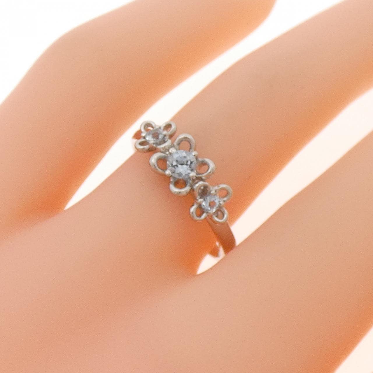 PT900 フラワー アクアマリン リング