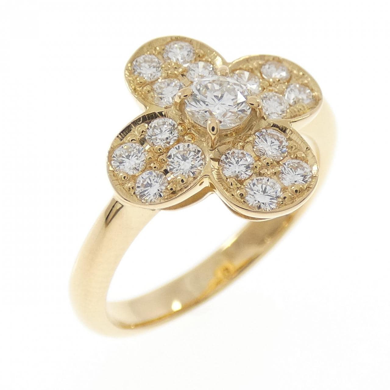 K18YG フラワー ダイヤモンド リング 0.16CT