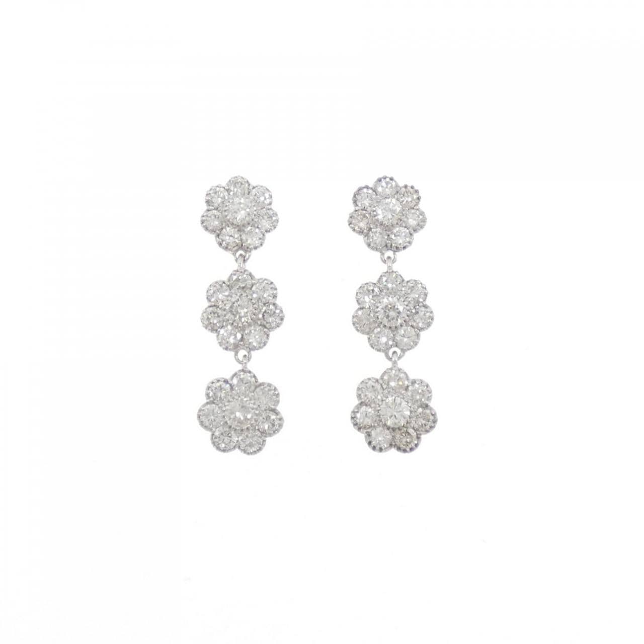 K18WG フラワー ダイヤモンド ピアス 2.44CT