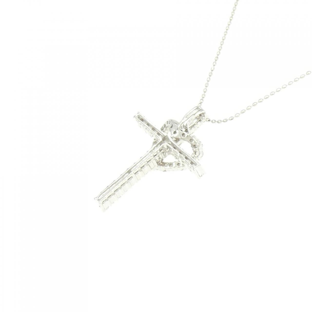 K18WG 2WAY クロス×ハート ダイヤモンド ネックレス 0.30CT-