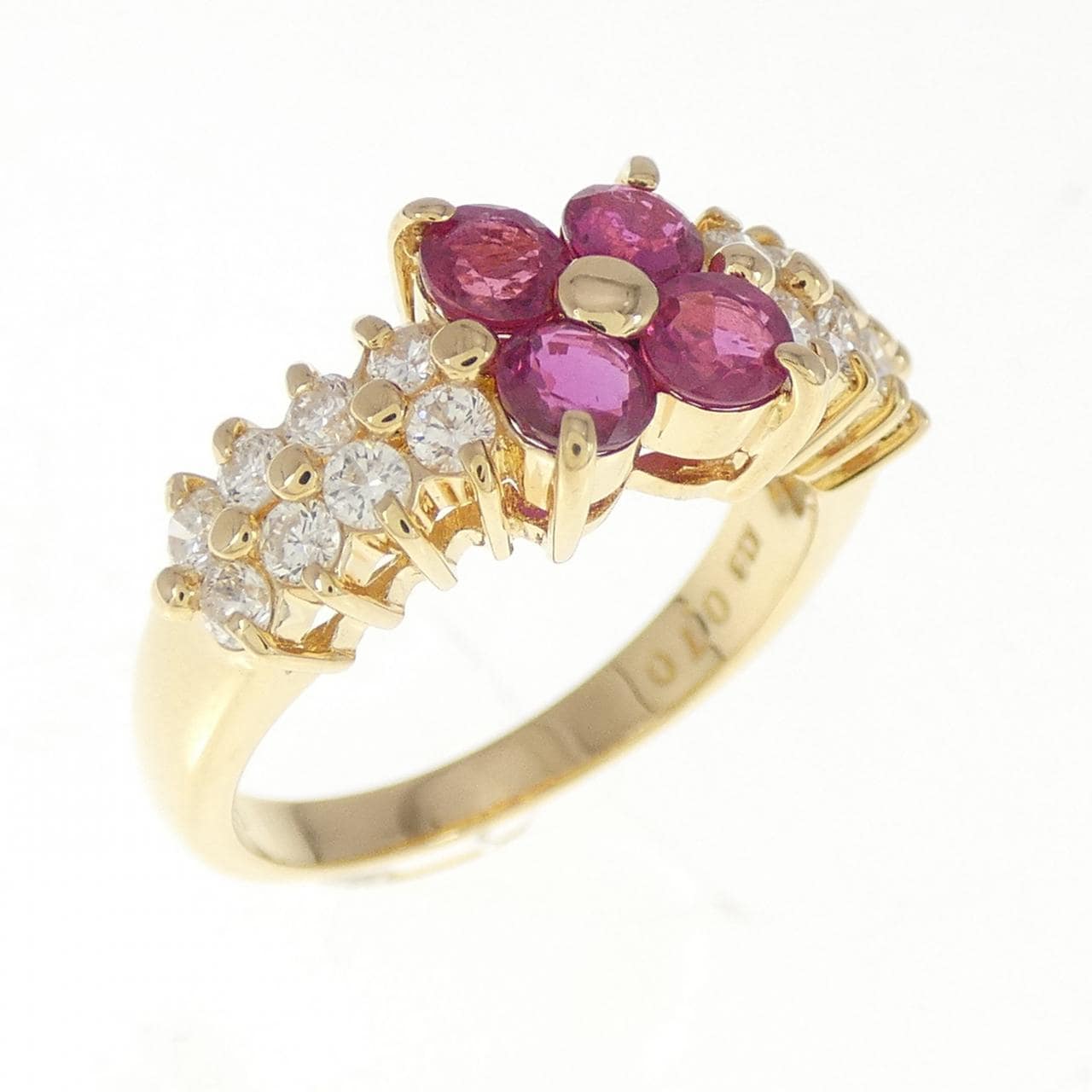 K18YG フラワー ルビー リング 0.70CT