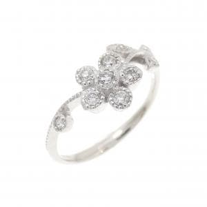 K18WG フラワー ダイヤモンド ピンキー リング 0.13CT
