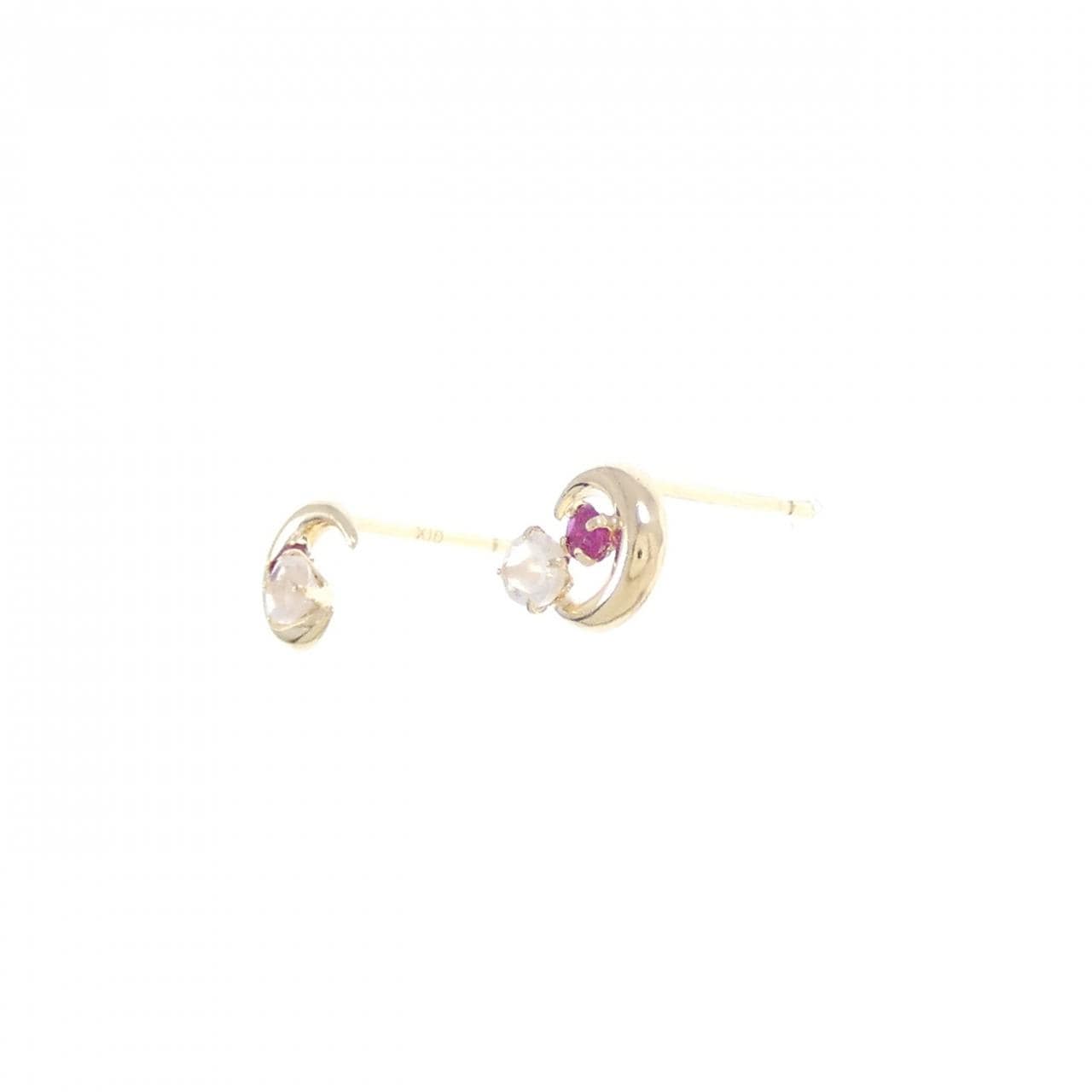 【新品】K10YG ムーン ルビー ピアス