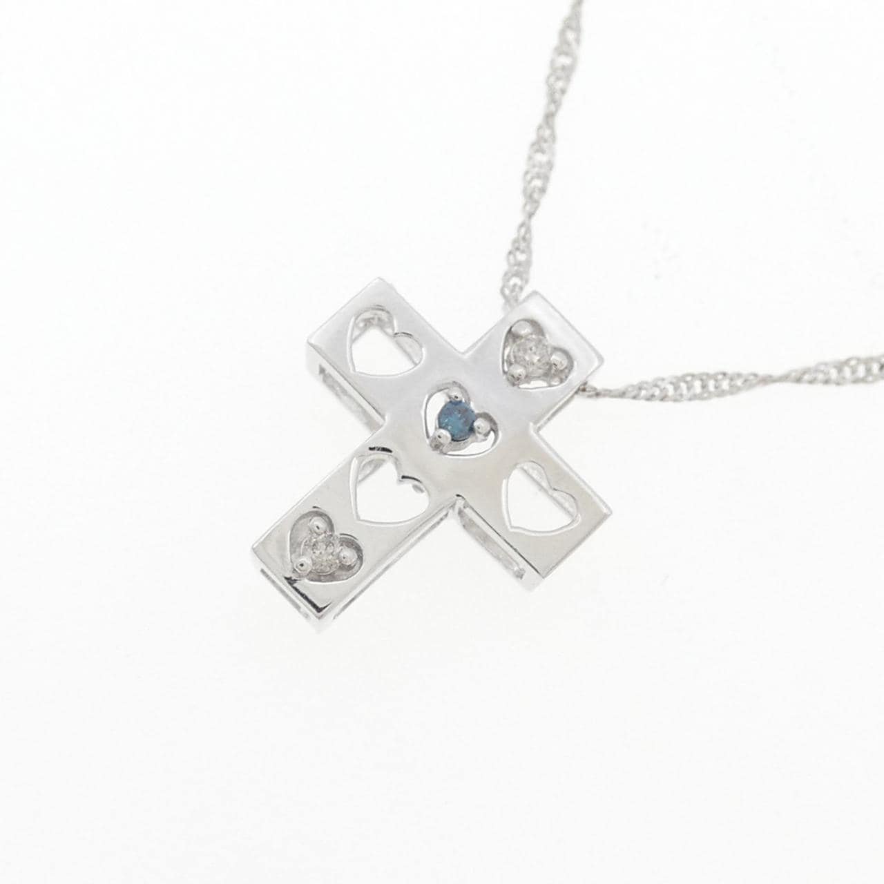 K18WG クロス×ハート ダイヤモンド ネックレス 0.03CT