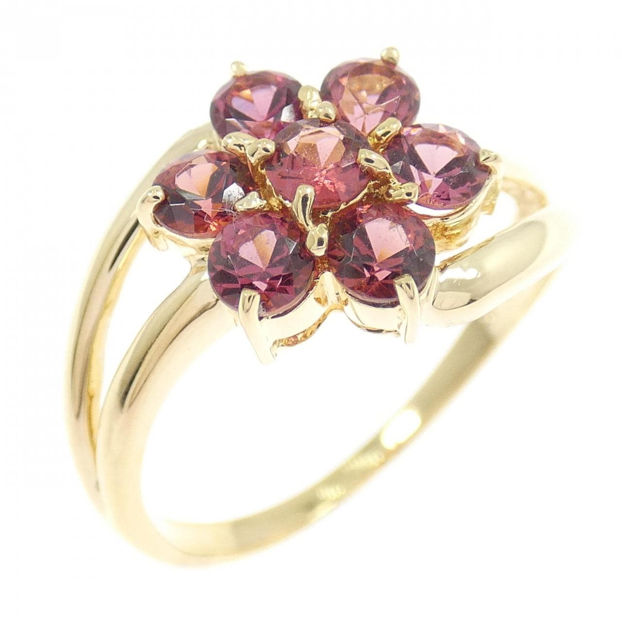 K18YG フラワー ガーネット リング