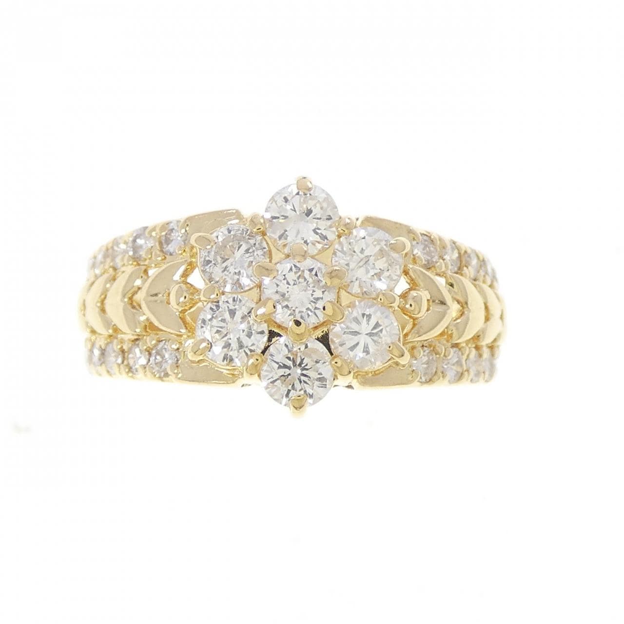 K18YG フラワー ダイヤモンド リング 1.013CT