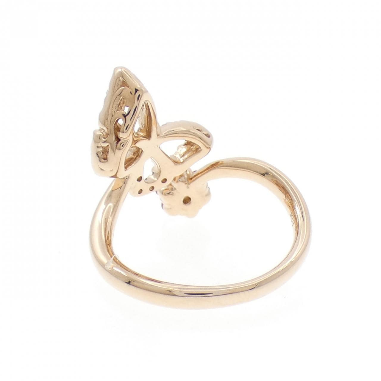 K18PG花朵×蝴蝶藍寶石戒指0.18CT