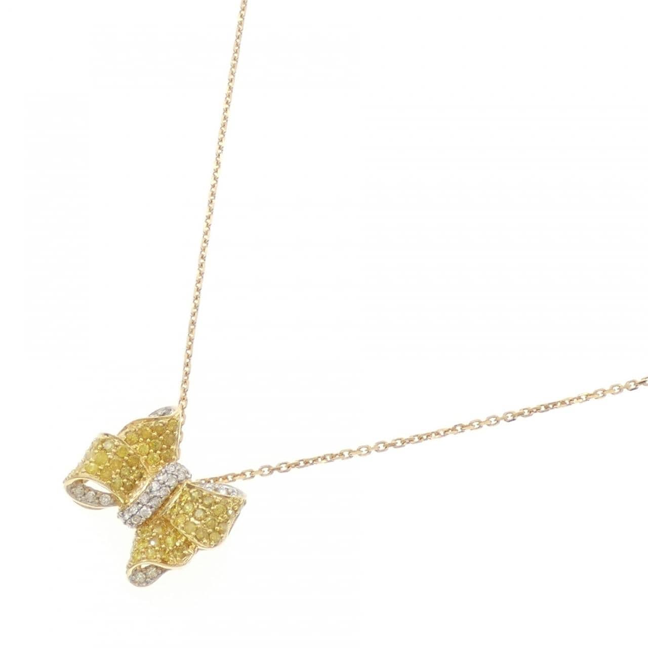 K18YG/K18WG リボン ダイヤモンド ネックレス 0.83CT