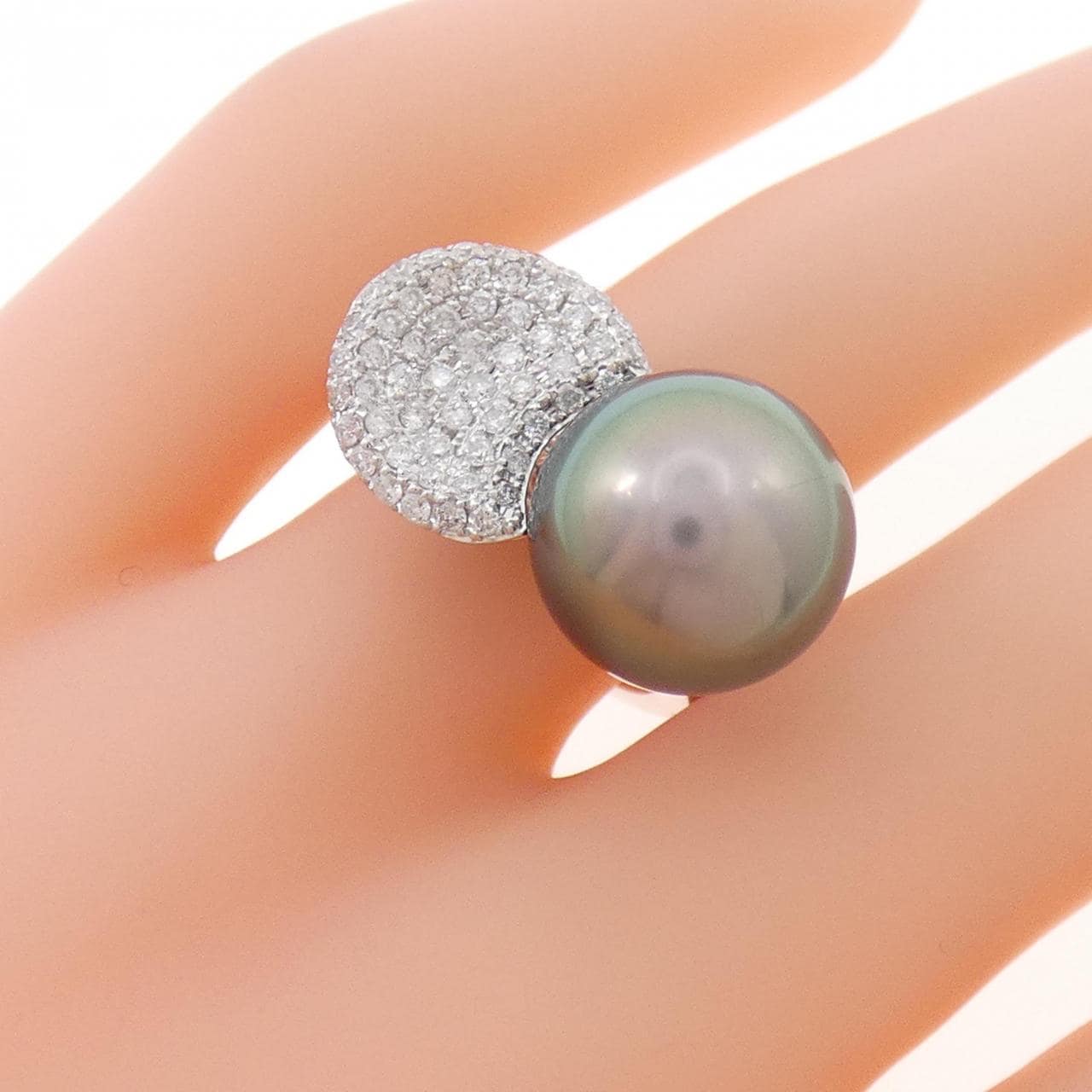 K18WG 黒蝶パール リング 12.2mm