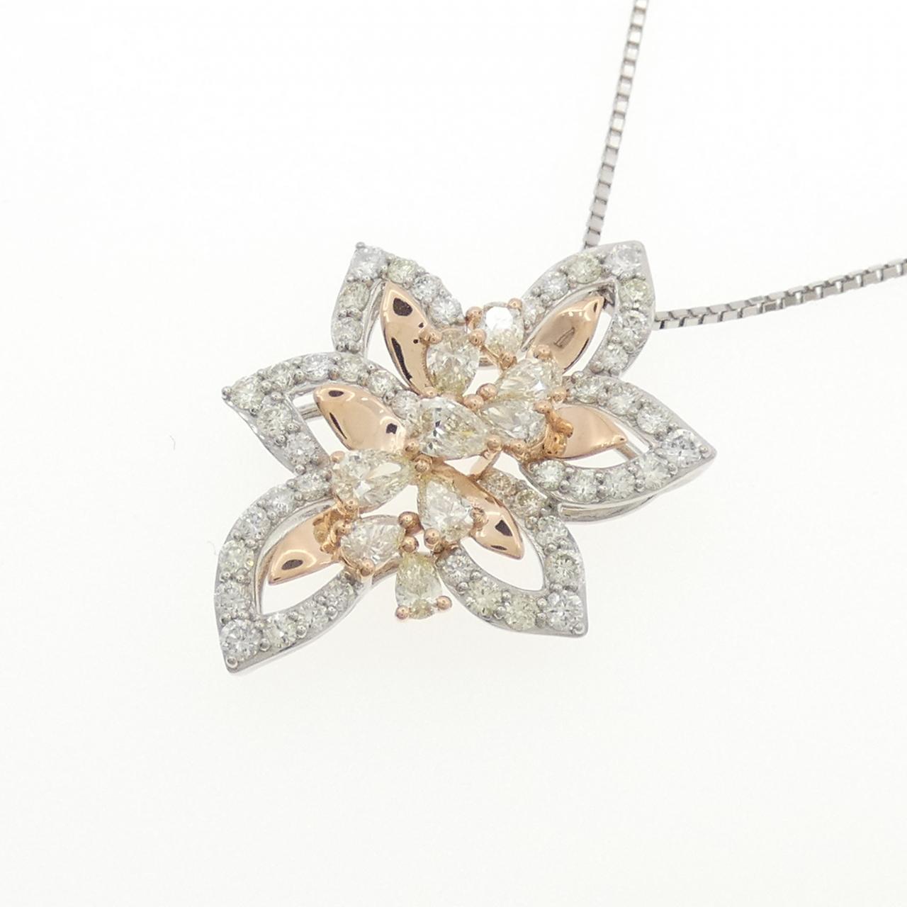 PT950/K18PG/PT850 フラワー ダイヤモンド ネックレス 0.85CT