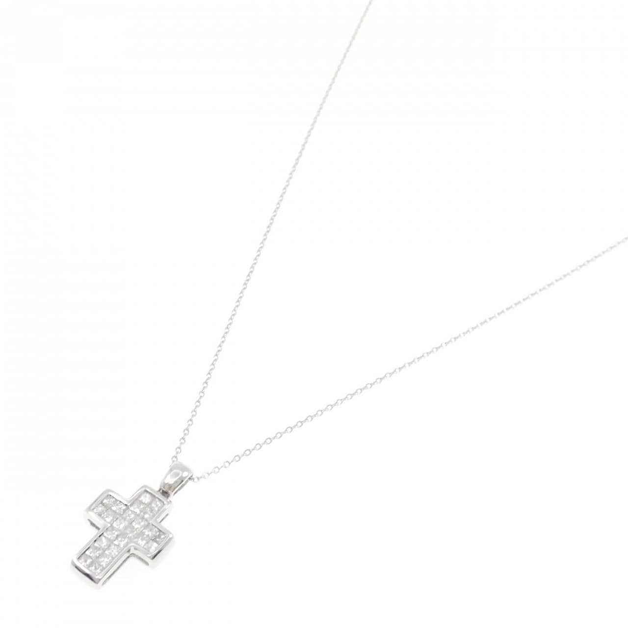 750WG/K18WG クロス ダイヤモンド ネックレス 0.63CT