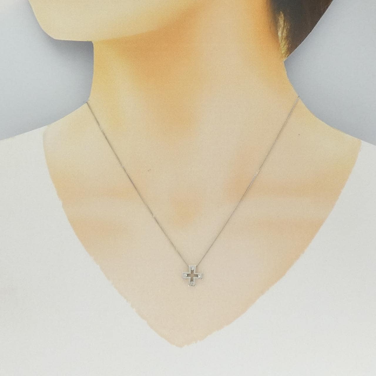 K14WG クロス ダイヤモンド ネックレス 0.10CT