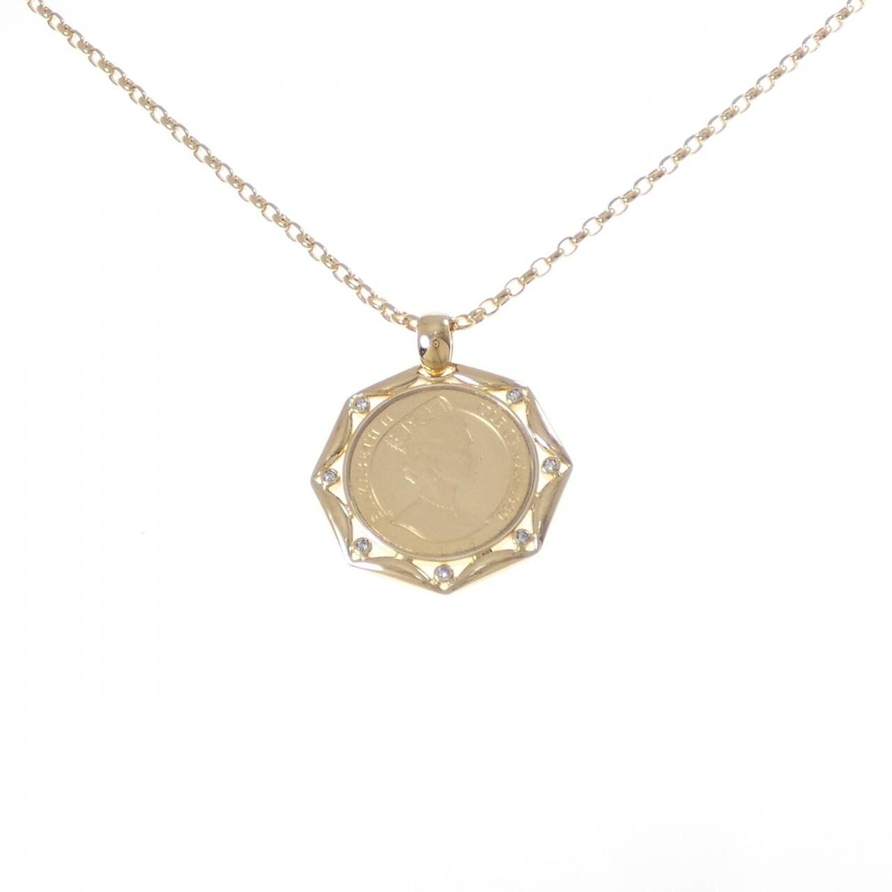 K18YG(枠) ダイヤモンド コイン ネックレス 0.07CT
