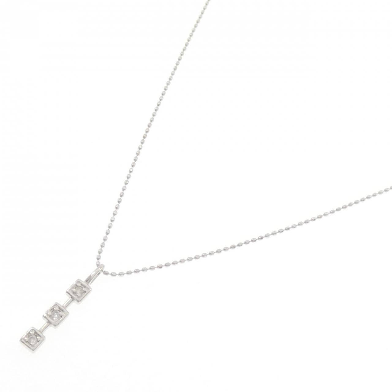 K18WG スリーストーン ダイヤモンド ネックレス 0.05CT