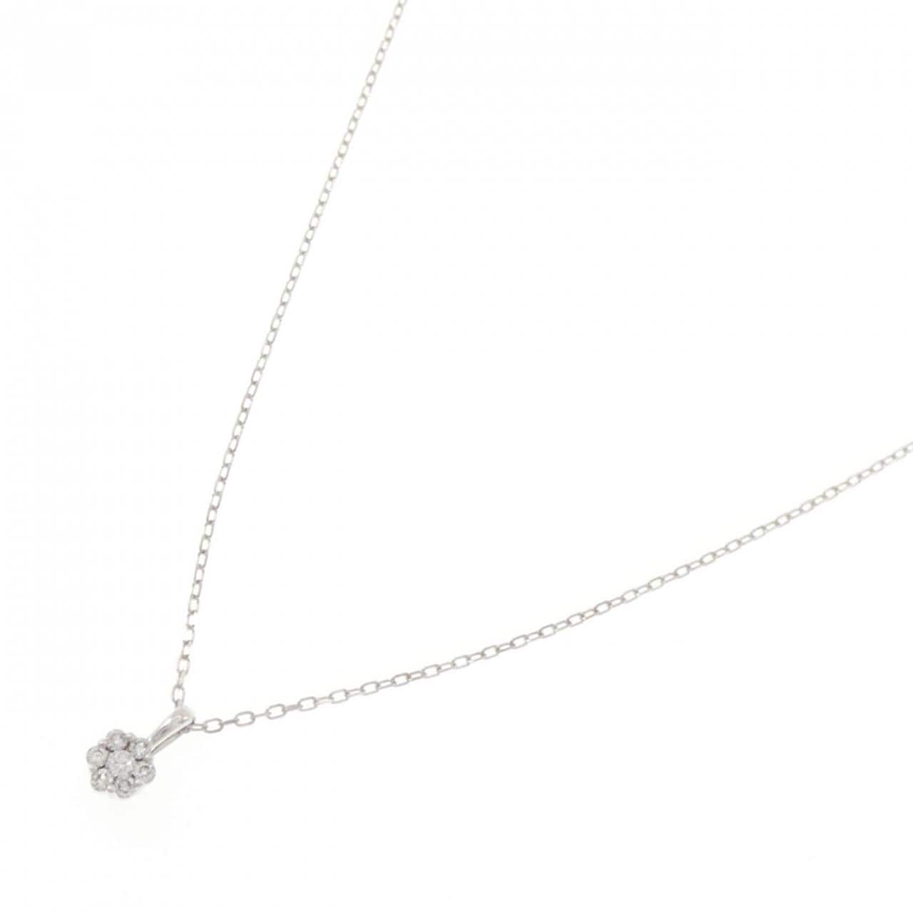 K18WG フラワー ダイヤモンド ネックレス 0.08CT