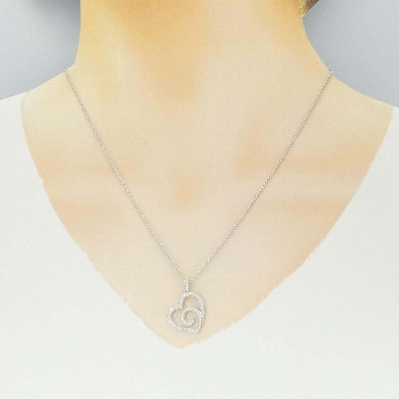 750WG ハート ダイヤモンド ネックレス