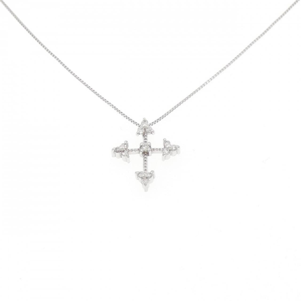 K18WG クロス ダイヤモンド ネックレス 0.09CT