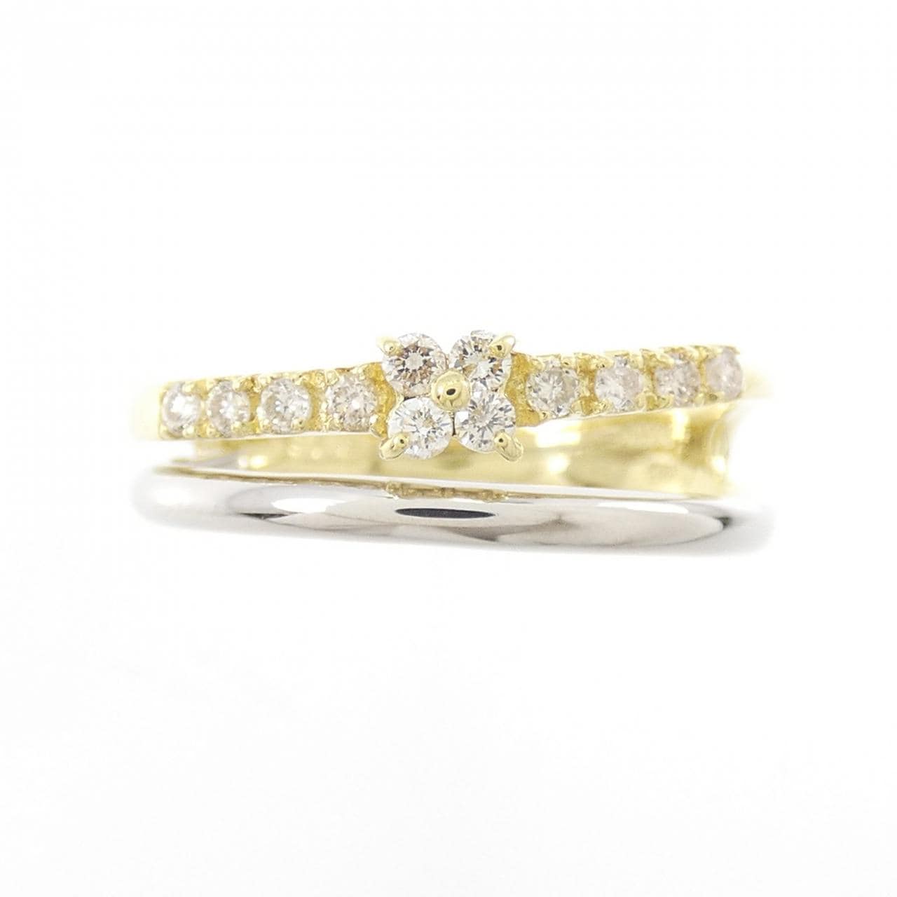 K18YG/PT900 Flower Diamond Ring 0.15CT