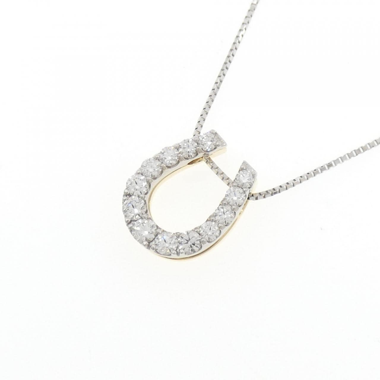 PT900/K18YG/PT850 ホースシュー ダイヤモンド ネックレス 0.50CT