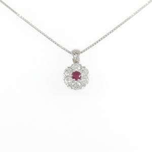 K18WGフラワー  ルビー ネックレス 0.135CT