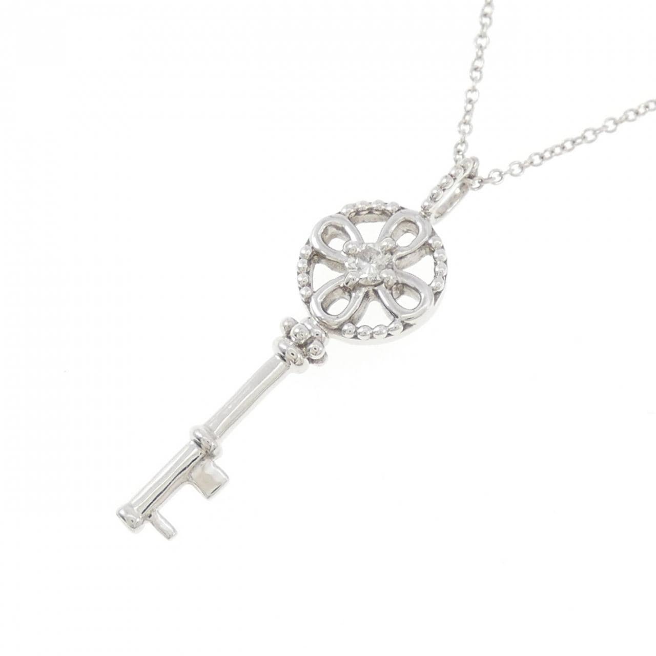 K10WG キー×フラワー ダイヤモンド ネックレス
