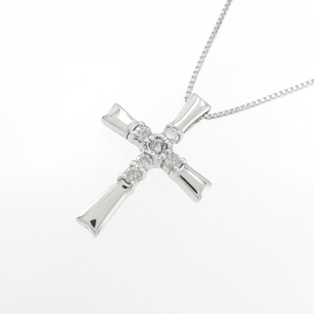 K18WG クロス ダイヤモンド ネックレス 0.10CT