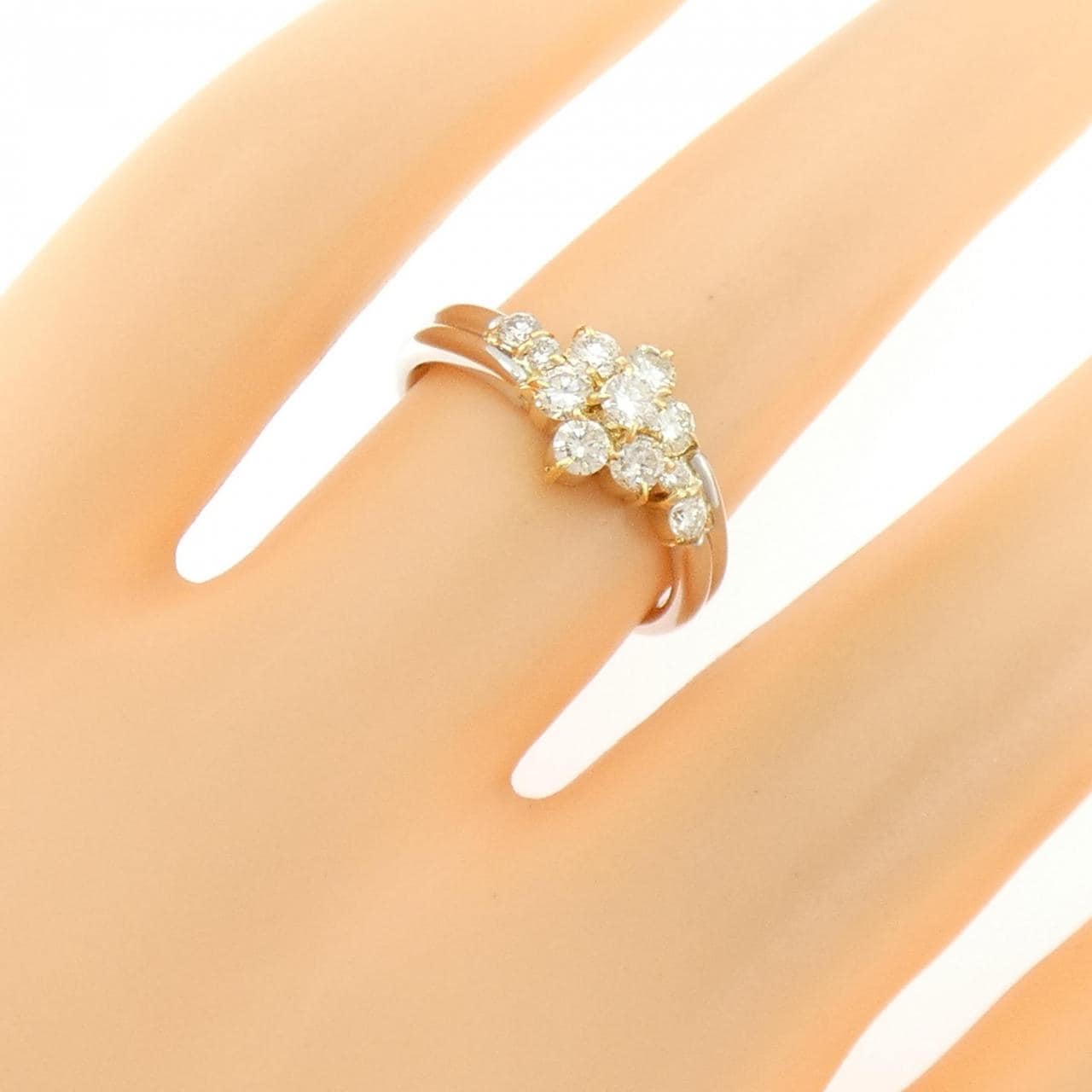 K18YG/PT900花朵钻石戒指0.50CT