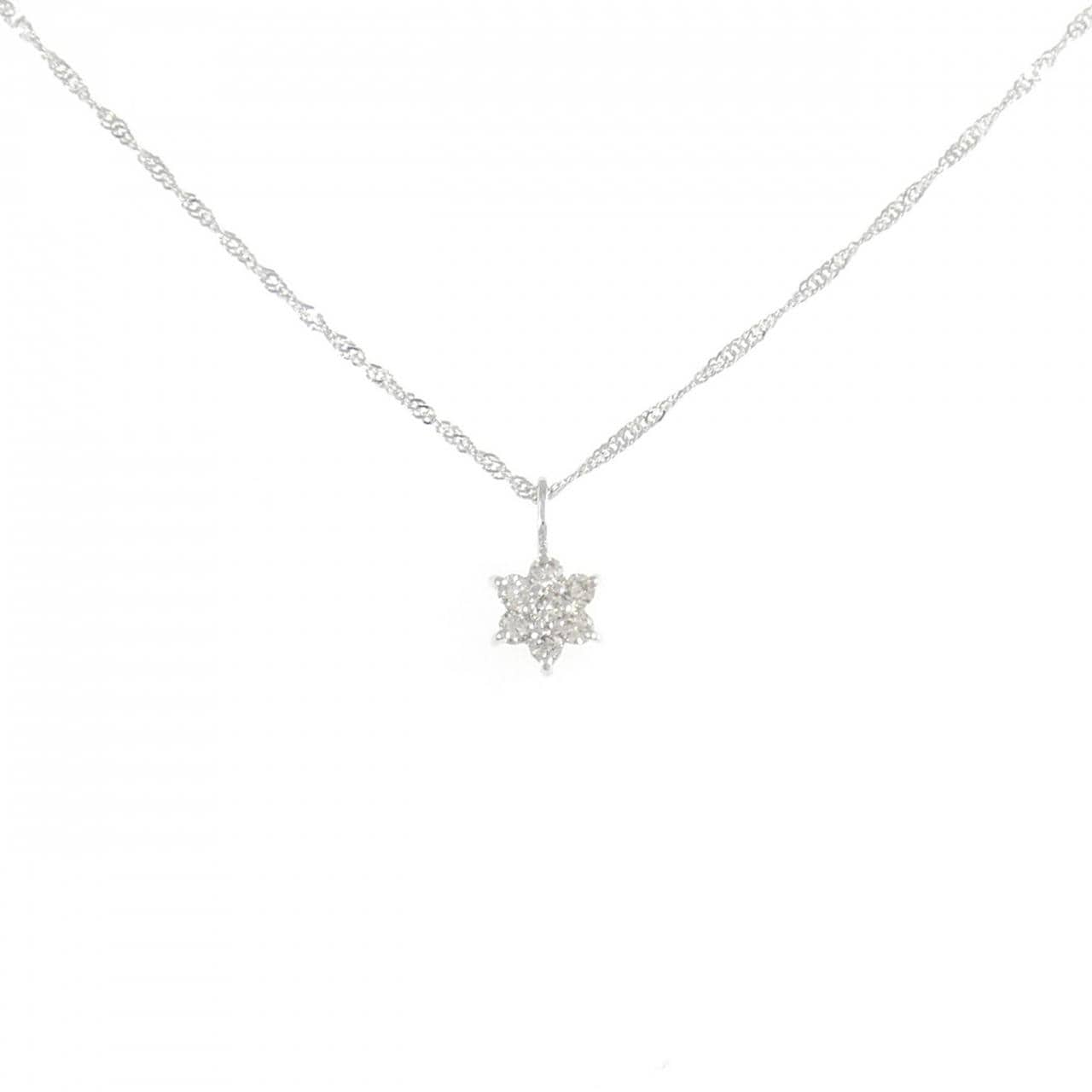 K18WG フラワー ダイヤモンド ネックレス 0.10CT