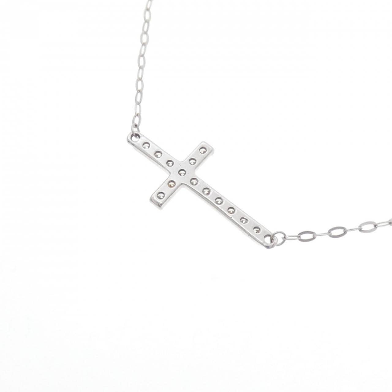 K18WG クロス ダイヤモンド ネックレス 0.10CT
