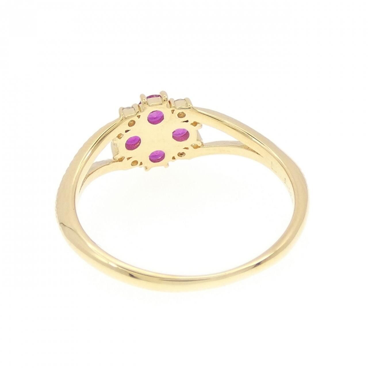 K18YG フラワー ルビー リング 0.28CT