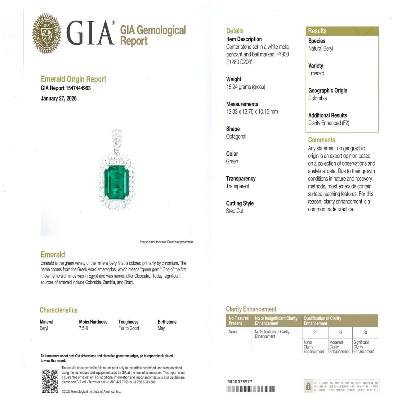 PT900/PT850 エメラルド ネックレス 12.80CT コロンビア産