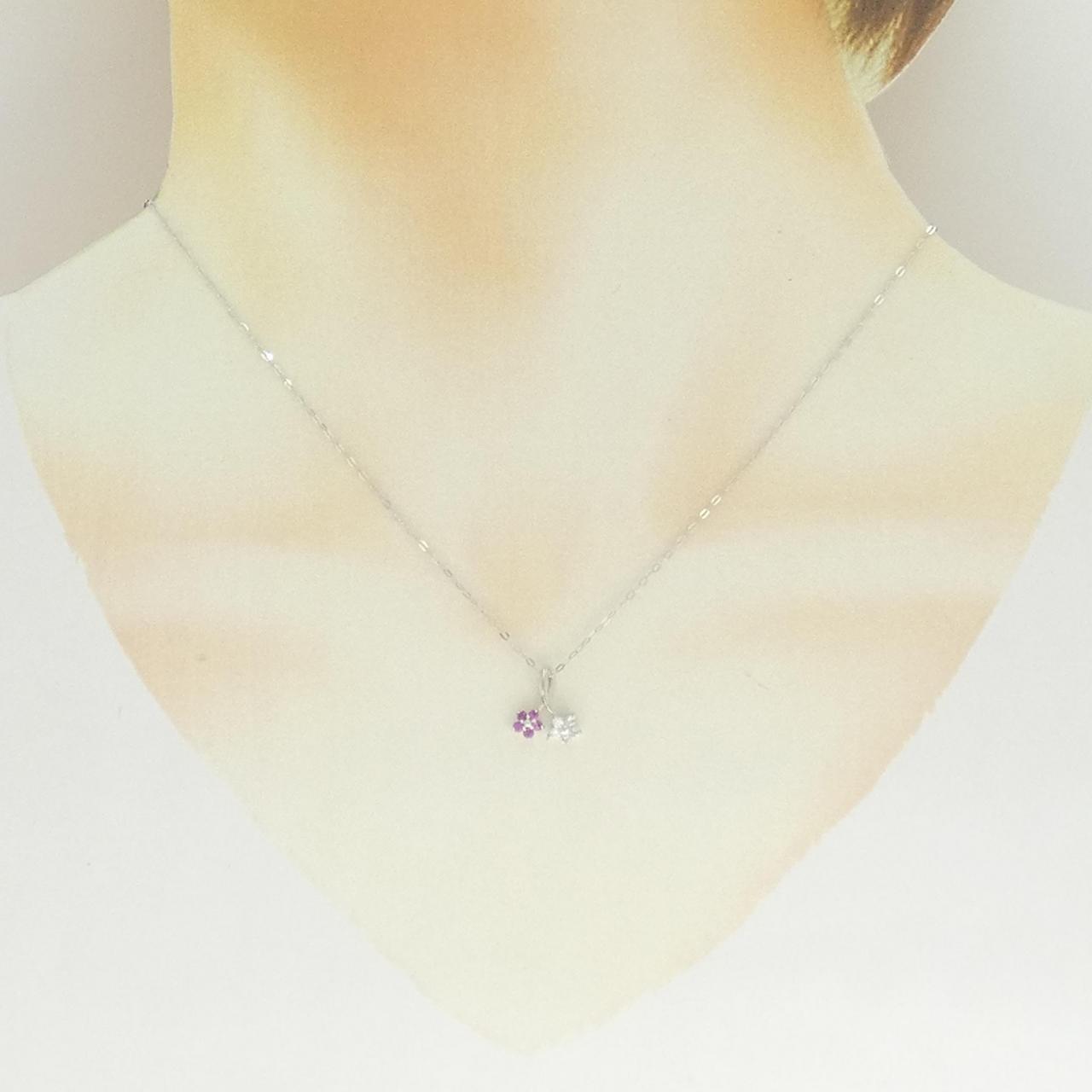 K14WG フラワー サファイヤ ネックレス