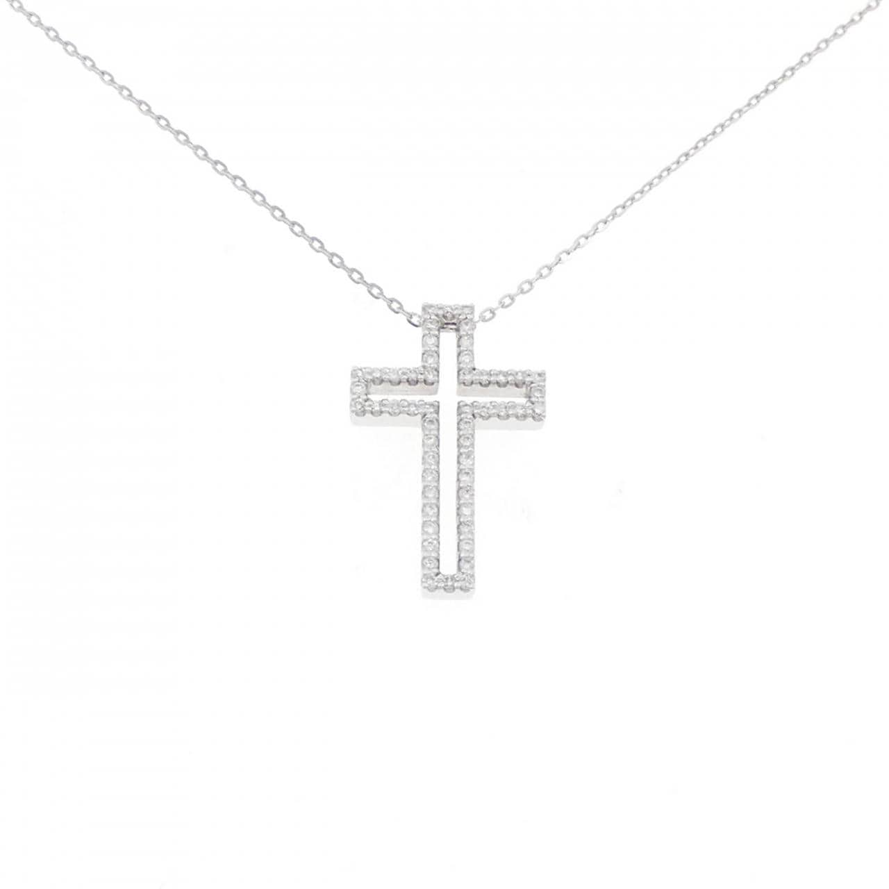 K18WG クロス ダイヤモンド ネックレス 0.26CT