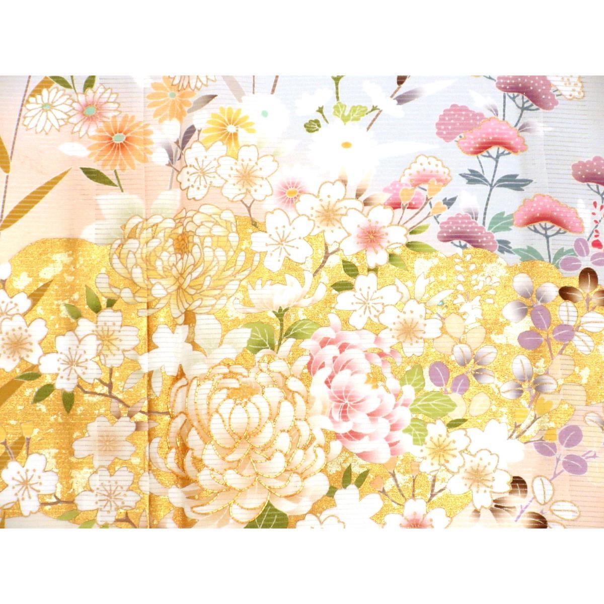 【未使用品】単衣　駒絽訪問着　友禅金彩加工　刺繍入りボカシ染