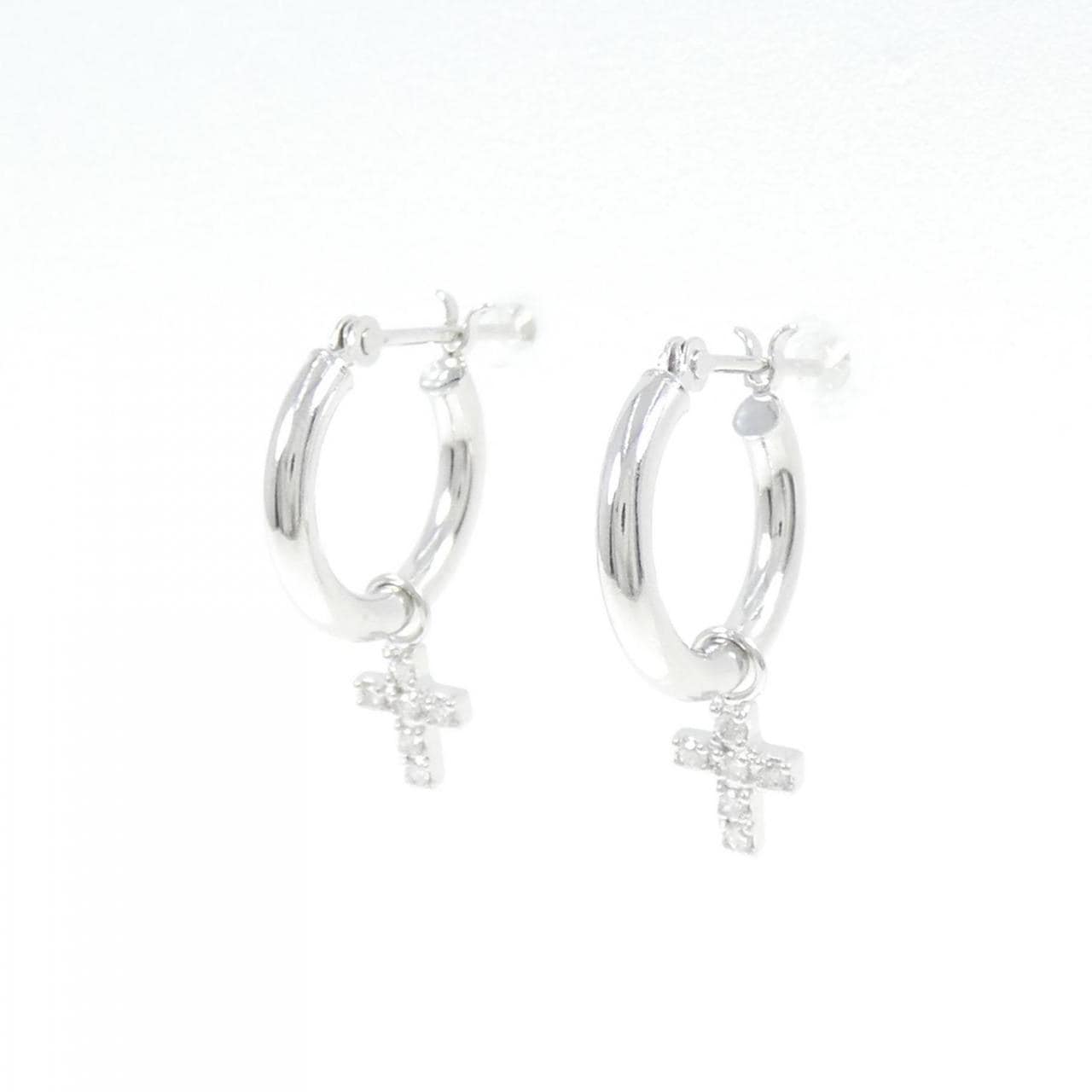 K14WG 2WAY Cross Diamond Earrings
