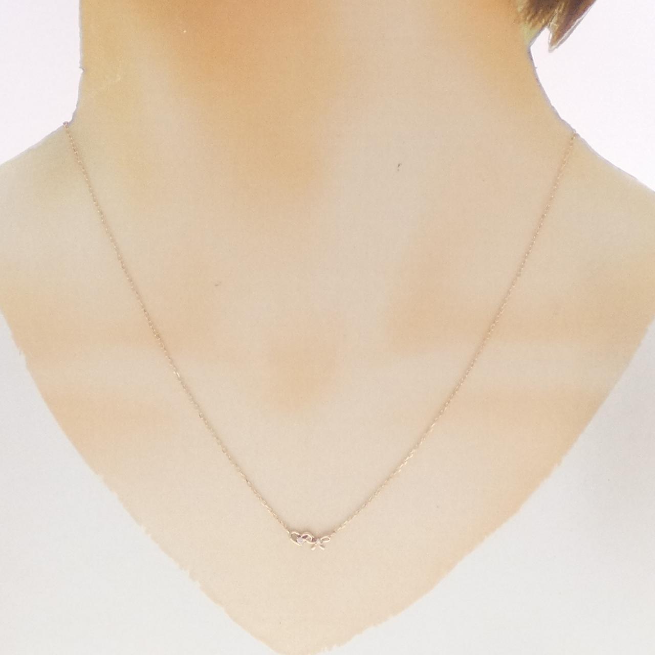 K10PG ハート×リボン ダイヤモンド ネックレス 0.02CT
