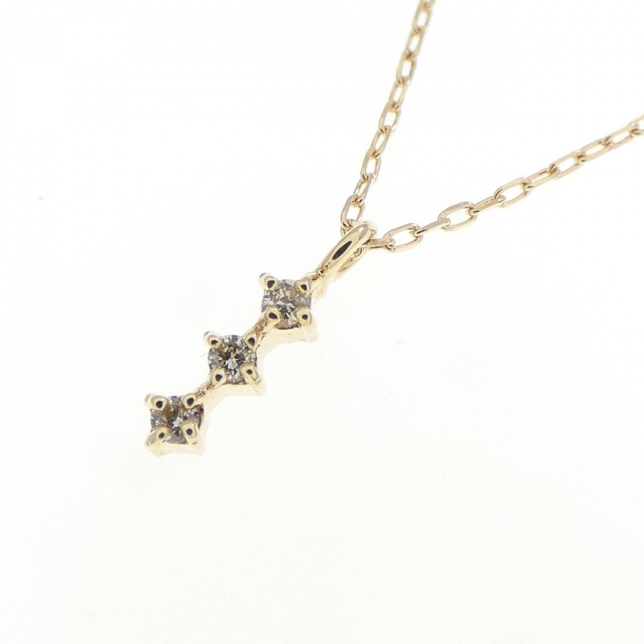 K10YG スリーストーン ダイヤモンド ネックレス 0.01CT