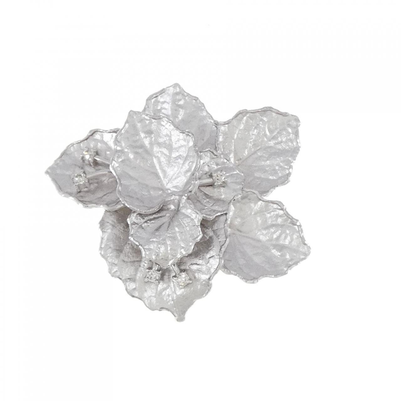 K18WG Leaf Diamond Brooch 0.10CT