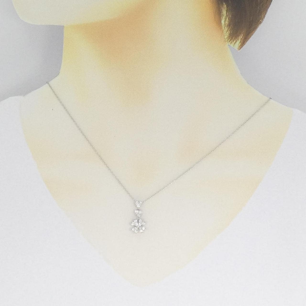 K18WG ハート×クローバー ダイヤモンド ネックレス 0.53CT