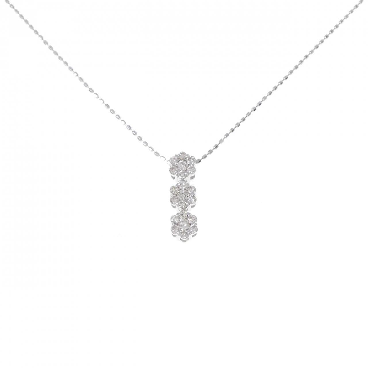 K18WG フラワー ダイヤモンド ネックレス 0.32CT