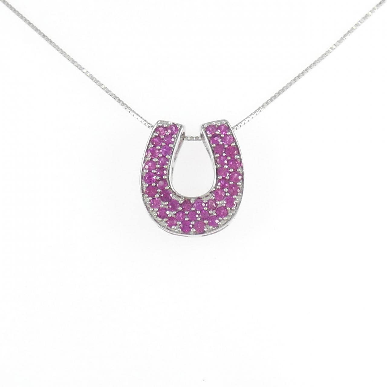 K18WG ホースシュー ルビー ネックレス 0.60CT